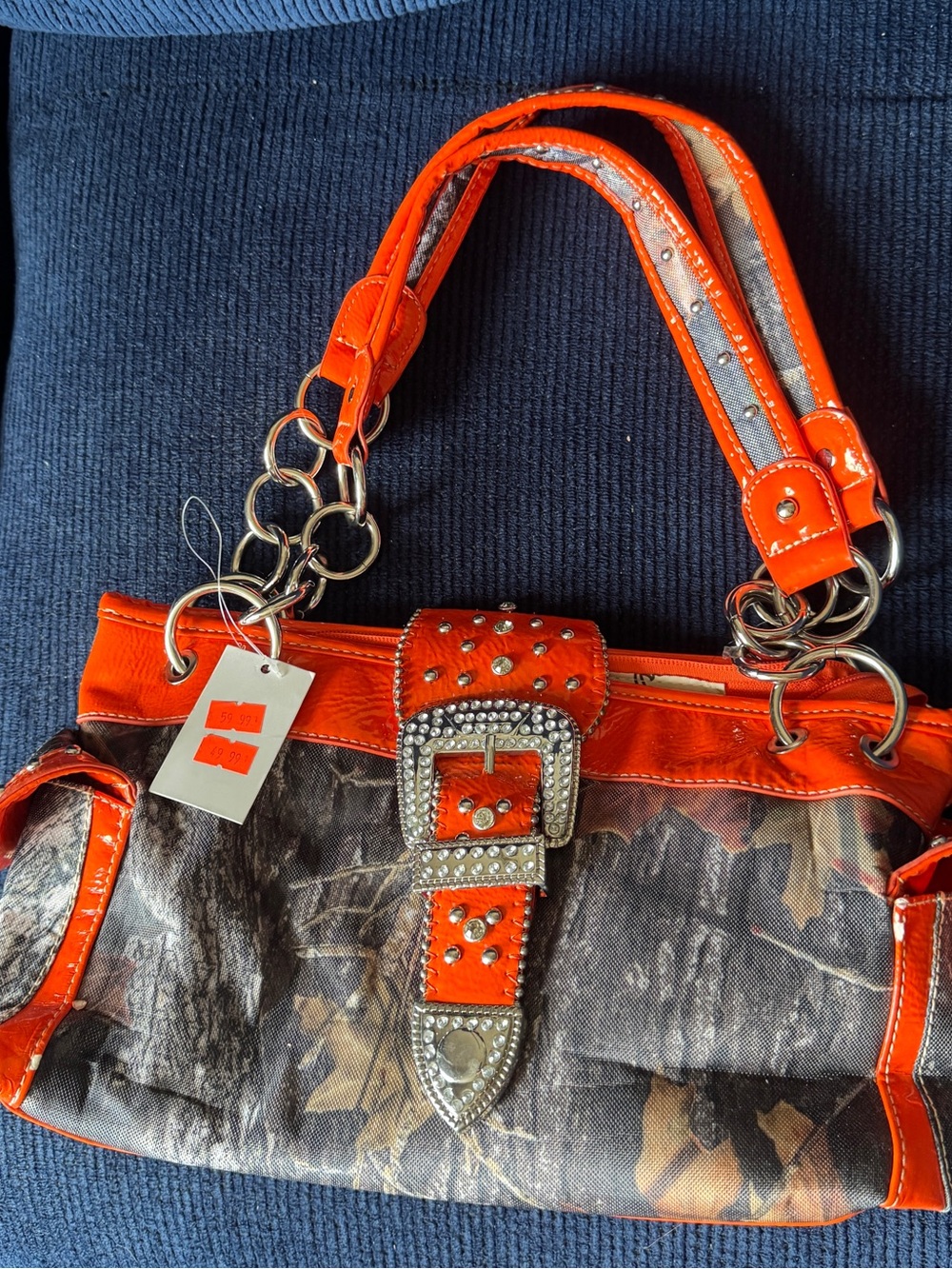 Orange Rhinestone Buckle Shoulder Bag- with Gun carrier